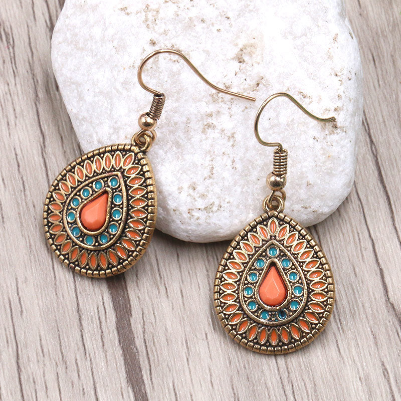 Wholesale Vintage Alloy Geometric Water Drop Oil Drop Tassel Earrings Party Jewelry Accessory