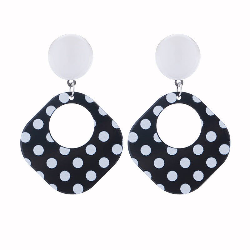 Wholesale Exaggerated Polka Dot Black and White Polka Dot Acrylic Earrings