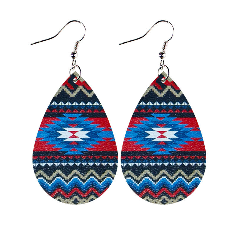 Wholesale Western style ethnic style totem pattern  striped leatherEarrings