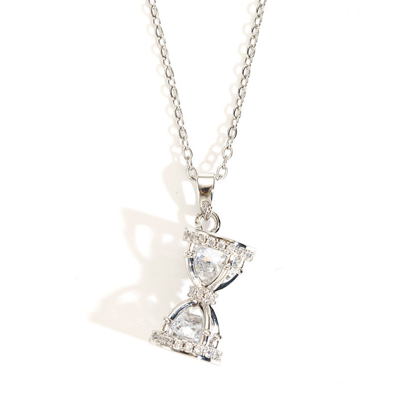 Wholesale Titanium Steel Necklace with Hourglass Zircon 18K Gold Plated Korean Style Layering Jewelry