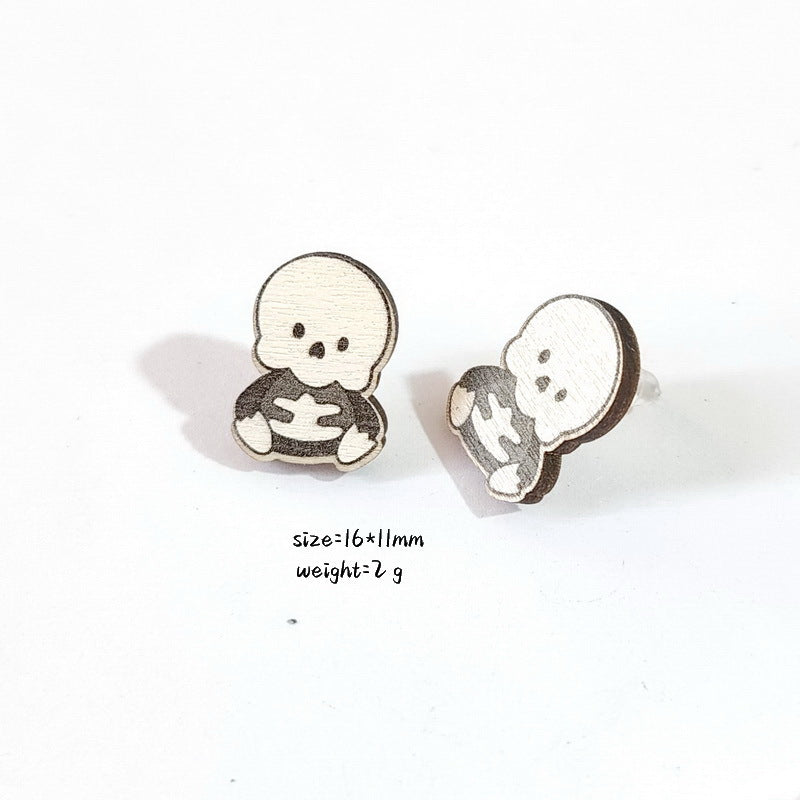 Wholesale Halloween Earrings Demon Bat Witch Hat Bat Coffin Pumpkin Ghost Wooden Earrings ACC-ES-XP027