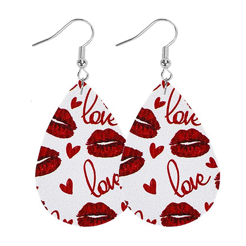 Wholesale PU leather heart-shaped earrings