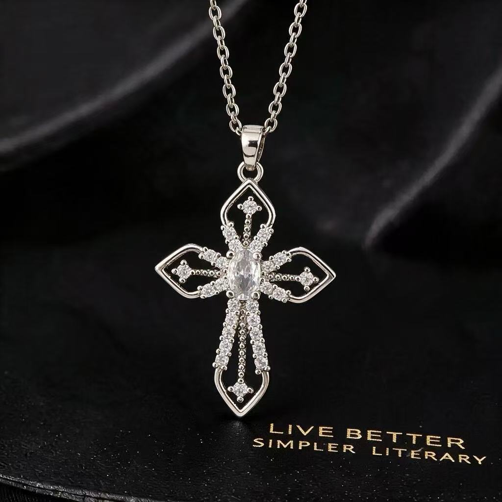 Wholesale Gold Plated Copper Zircon Cross Pendant Necklace With Bow Design For Women Stylish Casual Jewelry Accessory For Boutique Resale