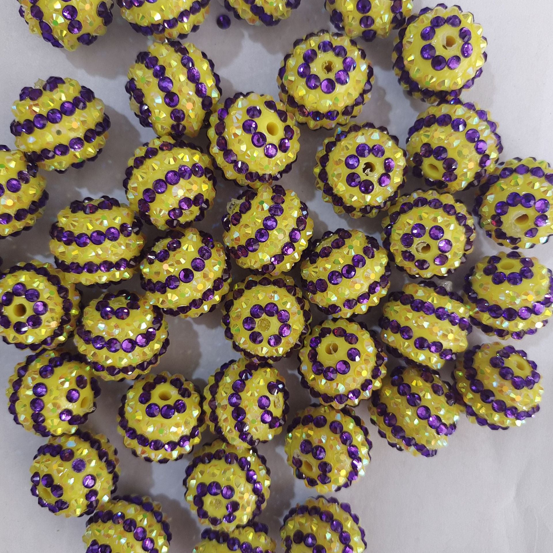 Wholesale 5pcs Dark Purple Yellow Stripes 16MM-22MM Resin Diamond Beads ACC-BDS-NiJia059