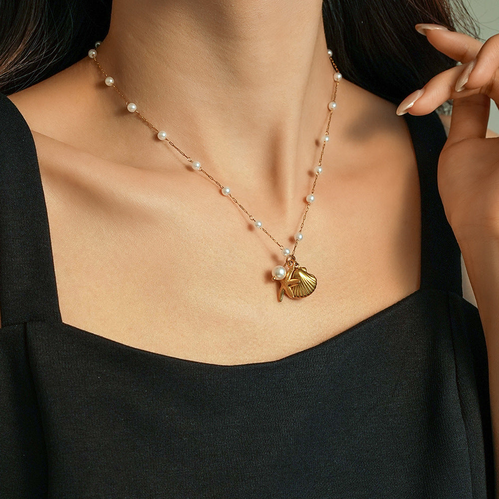 Wholesale  Titanium Steel  Ocean Series Conch Sea Star Dolphin Shell Waterproof Beach Necklace