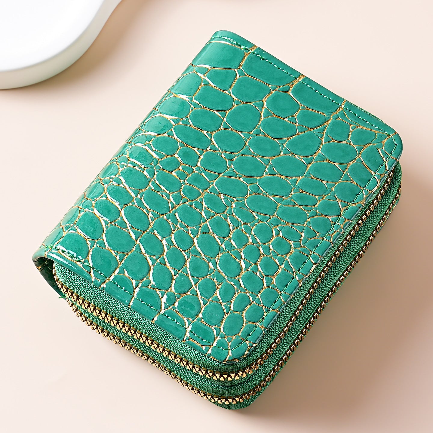 Wholesale Women S Everyday PU Leather Card Holder Wallet Stone Texture Multi Slot Double Zipper Coin Purse
