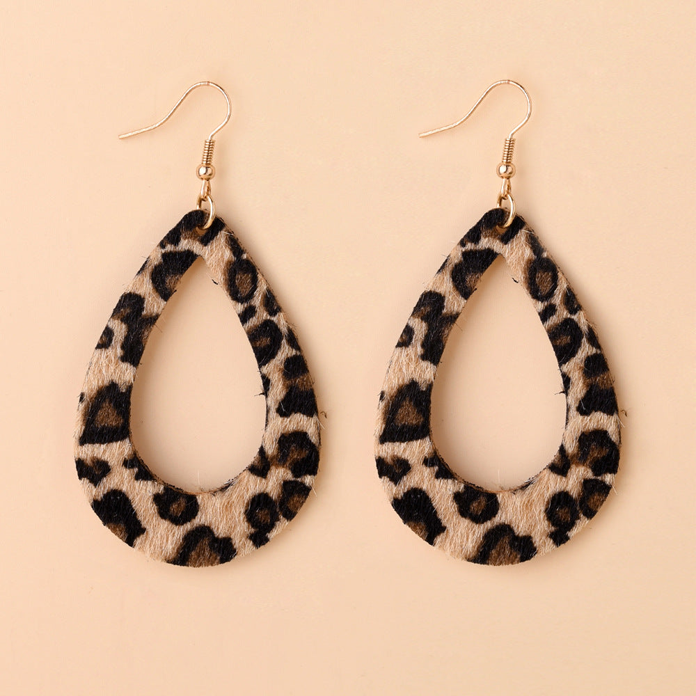 Wholesale Faux Leather Earrings Leopard Print Hollow Drops ACC-ES-Yeb001