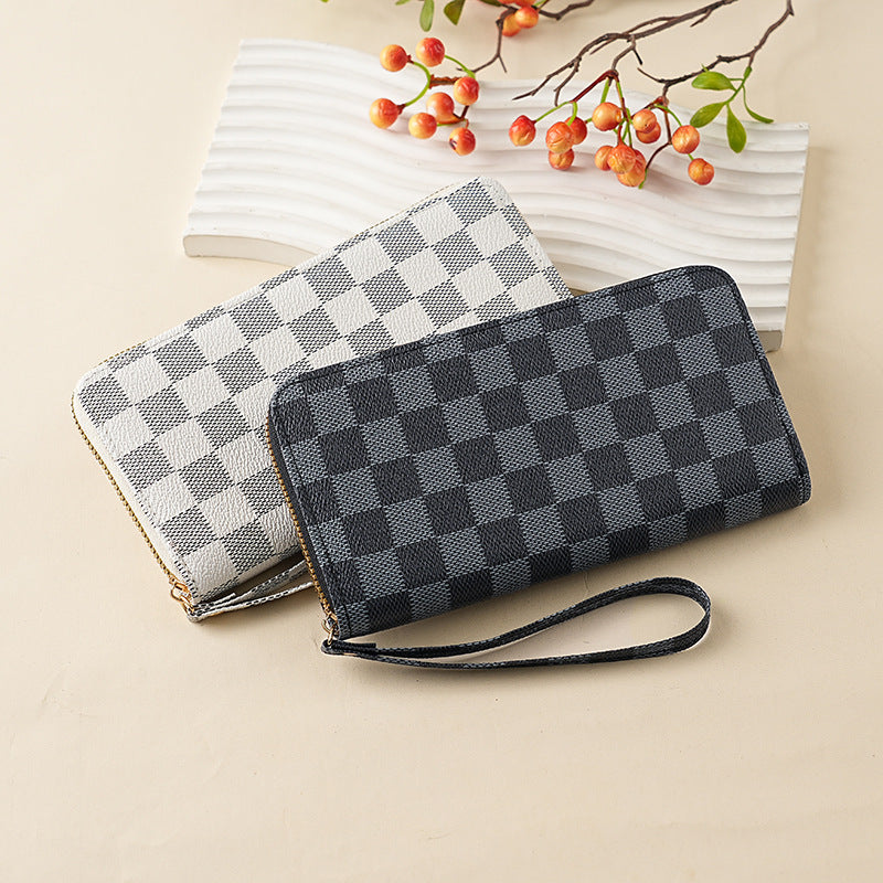 Wholesale European Retro Checkered Black Long Wallet With Letter Pattern Unisex Zipper Wallet For Everyday Use And Resale