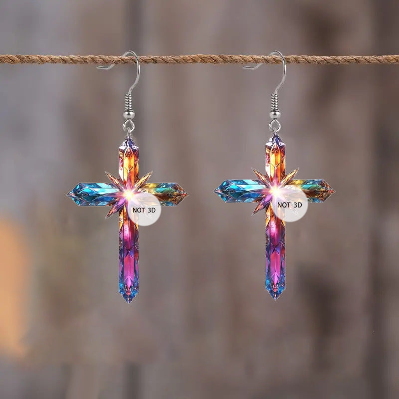 Wholesale Original Design Colorful Cross 2D Acrylic Earrings