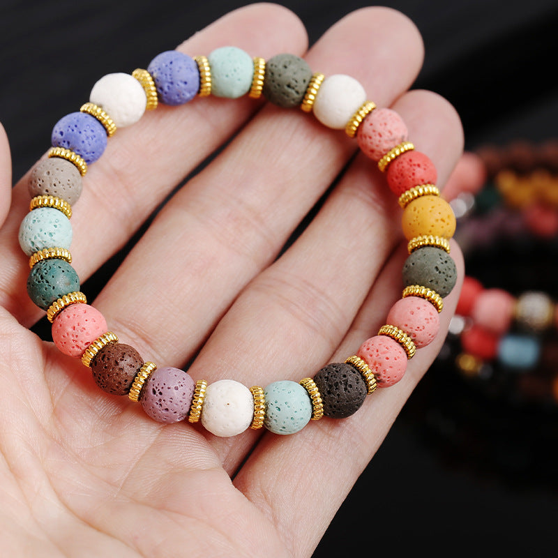 Wholesale Rainbow Volcanic Stone Bracelet Handmade Mixed Beads Unisex Fashion Accessory Gift