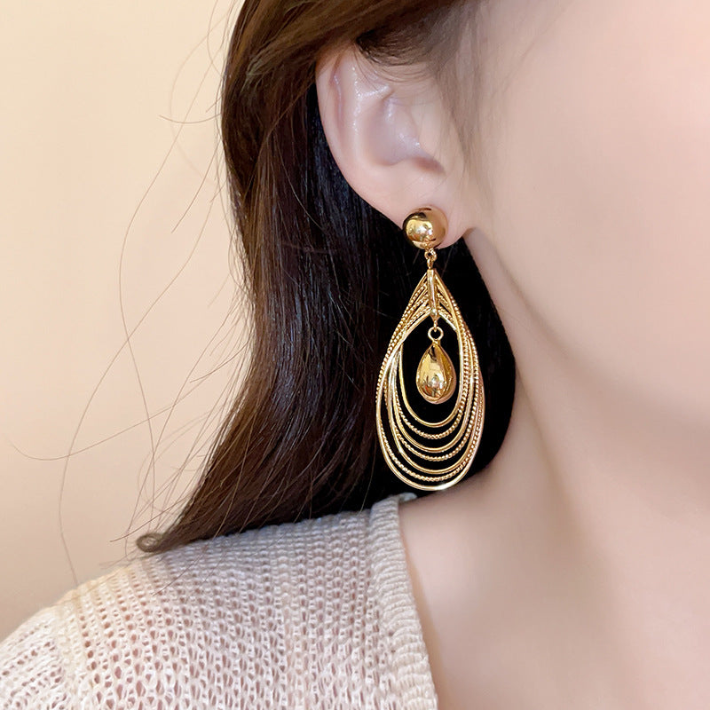 Wholesale Chic Multi-Layer Geometric Diamond Hollow Drop Earrings Environmentally Friendly Copper Alloy Jewelry Accessory for Boutique Resale