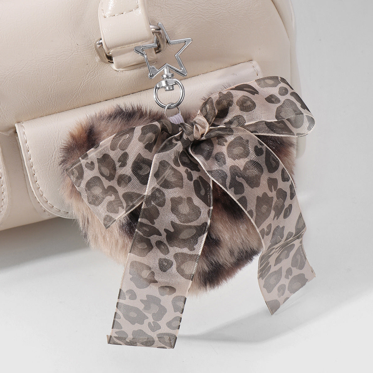 Wholesale Plush Leopard Print Heart Star Leather  Bow Keychain