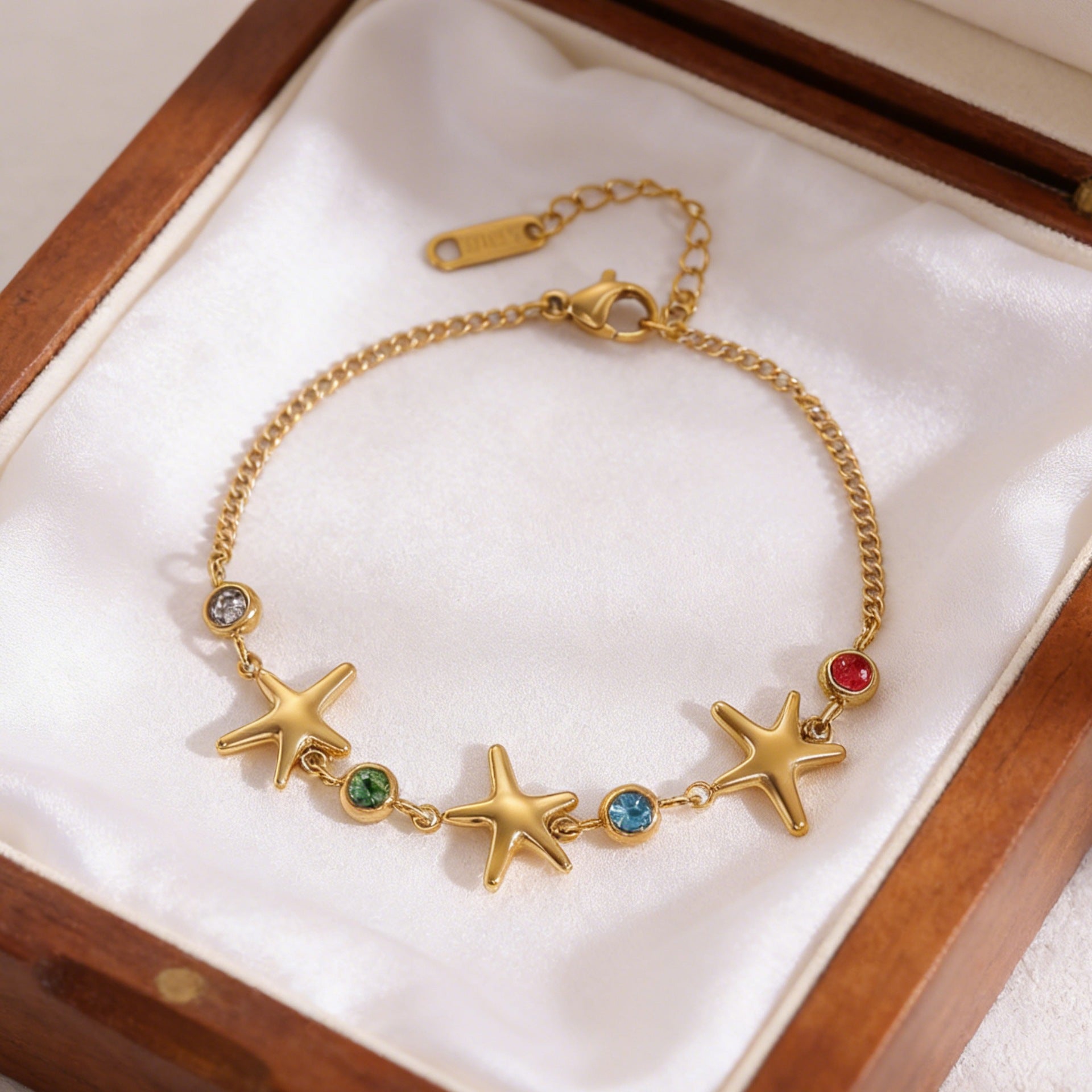 Wholesale Stainless Steel 18k Gold Plated Star Birthstone Bracelet Women' s Jewelry Gift