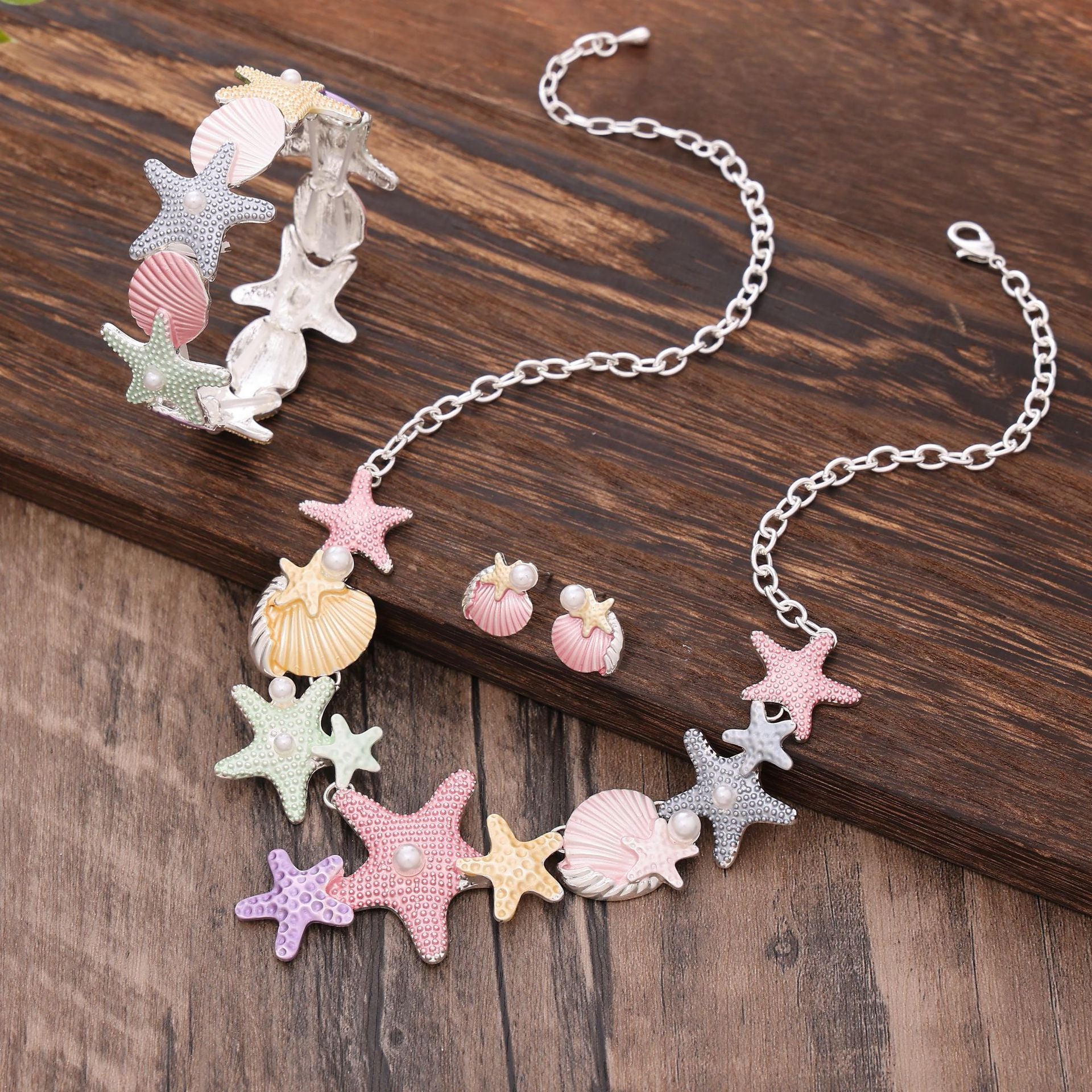 Wholesale  colorful starfish necklace earrings bracelet suit