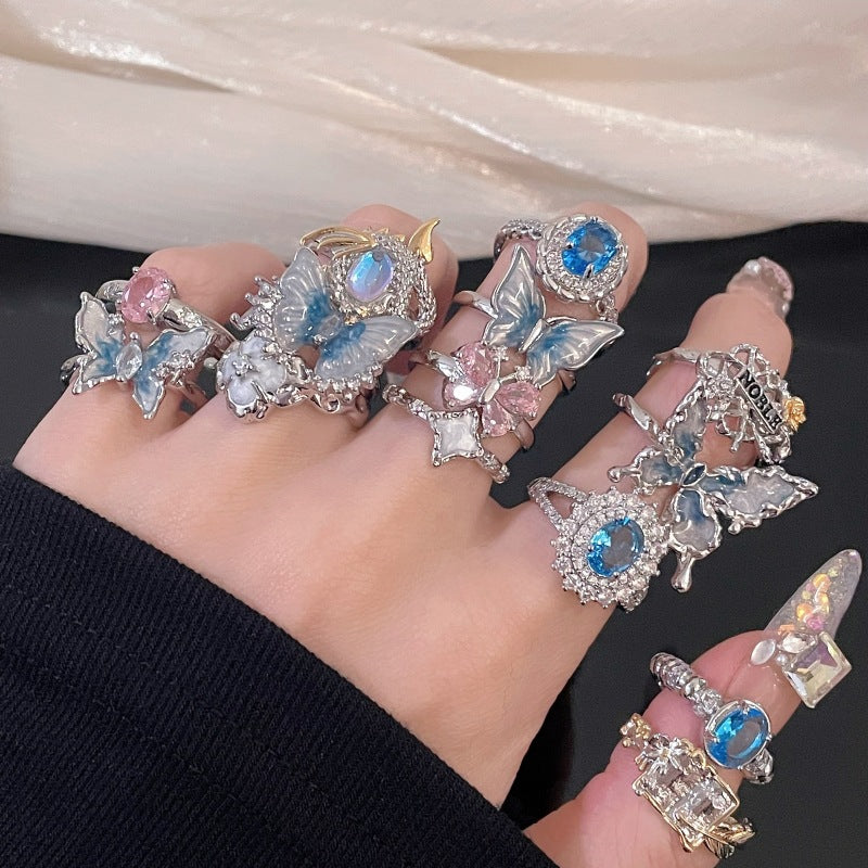 Wholesale Copper Drip Oil Butterfly Zircon Open Ring - Trendy Jewelry Accessory for Women,  Everyday Gift