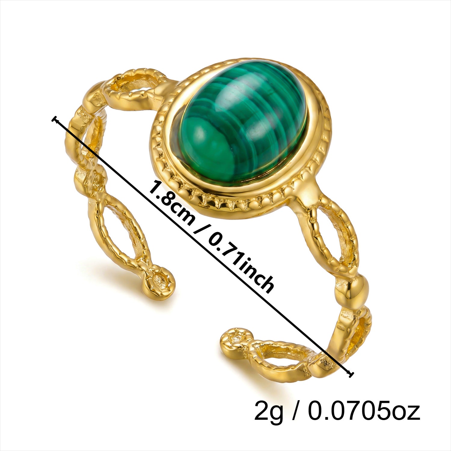 Wholesale 18k Gold Plated Stainless Steel Malachite Ring Vintage Stackable Jewelry Accessory