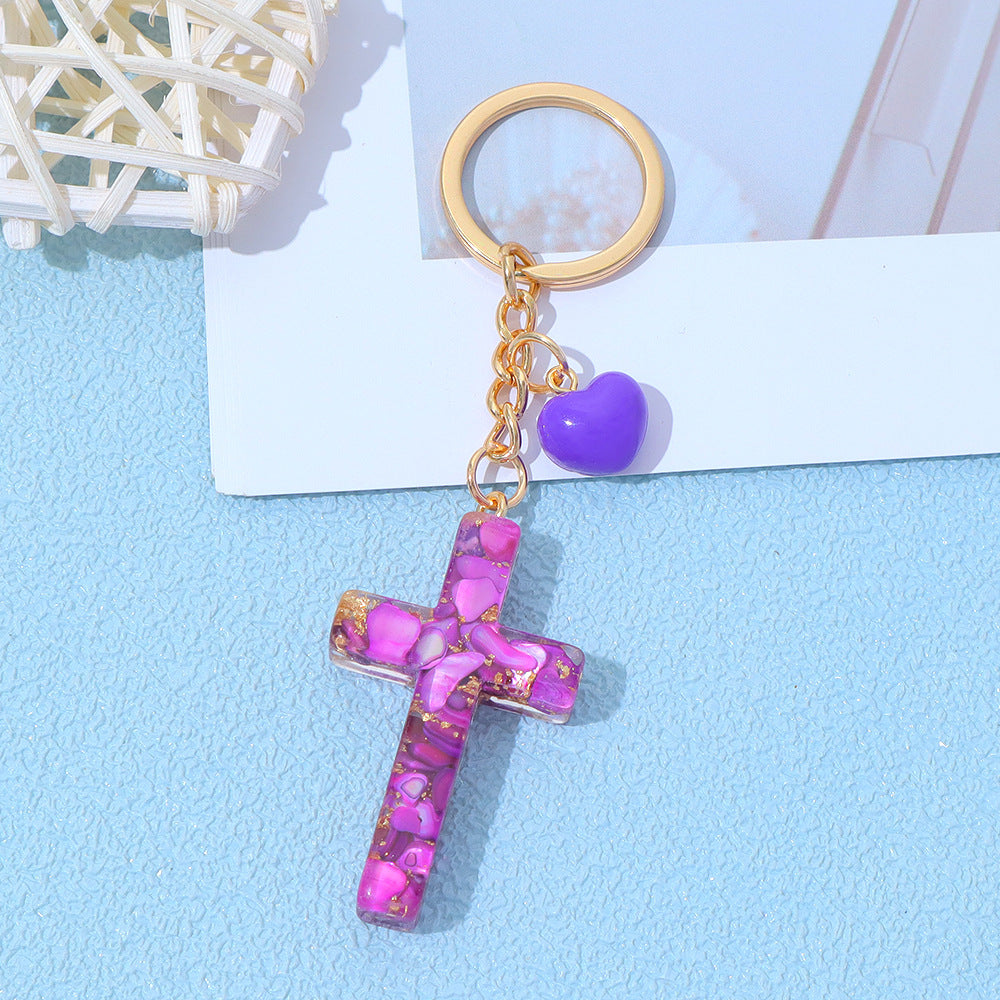 Wholesale Trendy Resin Cross Keychain with Glitter Filled Pendant,  Fashion Accessory for Girls