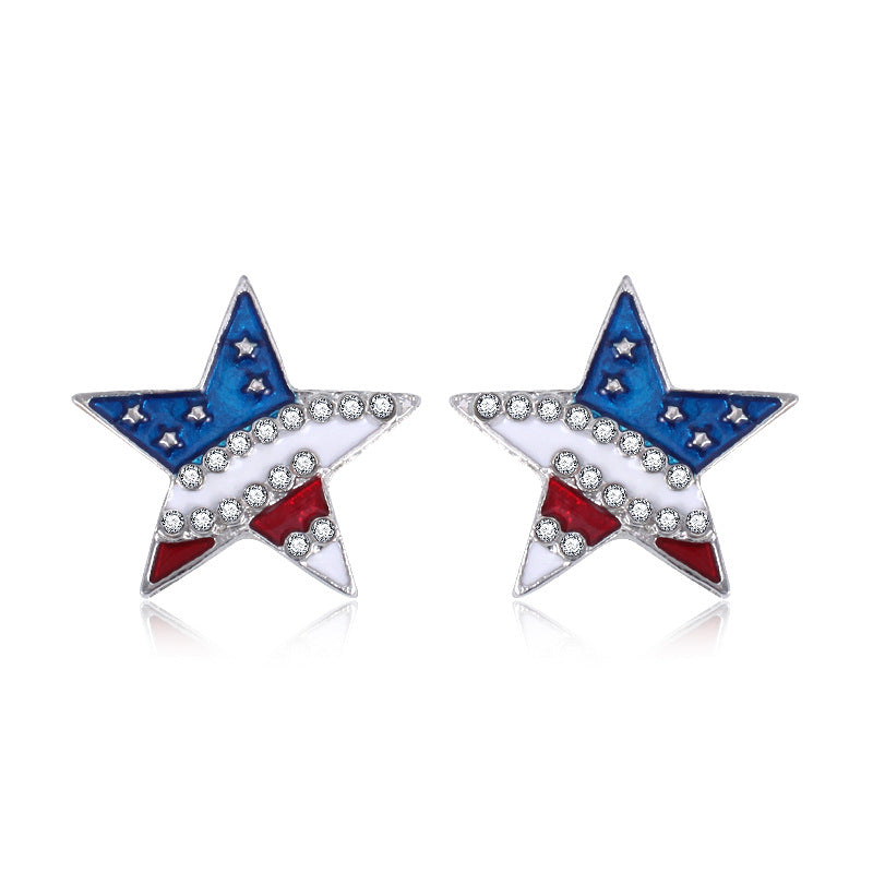 Wholesale  Independence Day earrings  personality red white blue diamond flag USA five-pointed star earrings