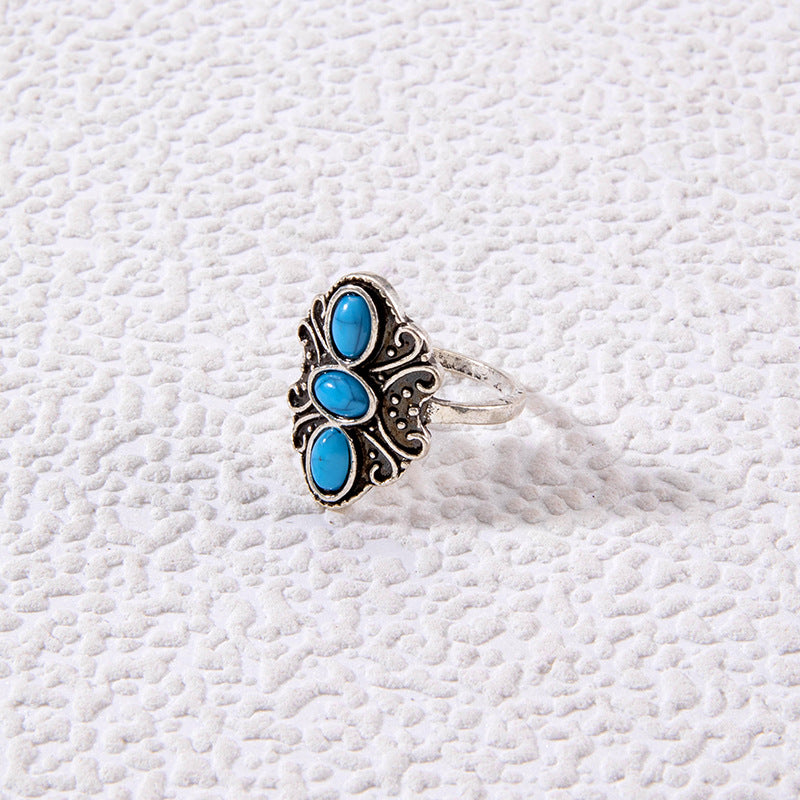 Wholesale Vintage Turquoise Ring Ethnic Style Oval Cross Geometric Ring ACC-RS-YongGe004