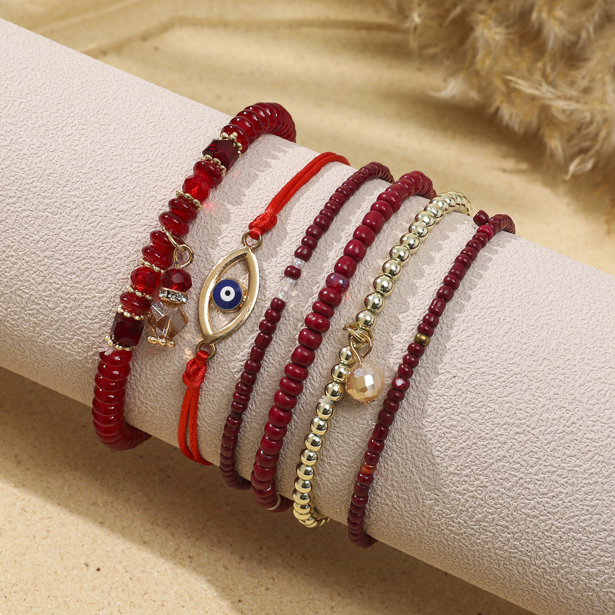 Wholesale Devil's Eye Multi-layered Bracelet Bohemian Style Rice Beads Adjustable Bracelet ACC-BT-XLH006