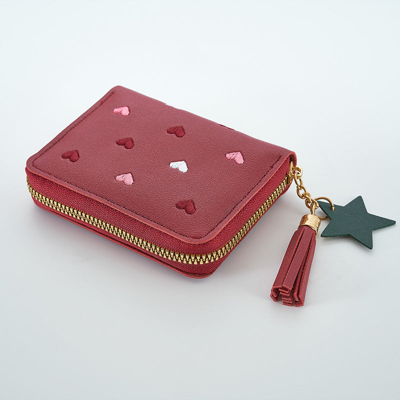 Wholesale Tassel Zipper Wallet for Women Cute Coin Purse Bright Red Chic Fashion Accessory