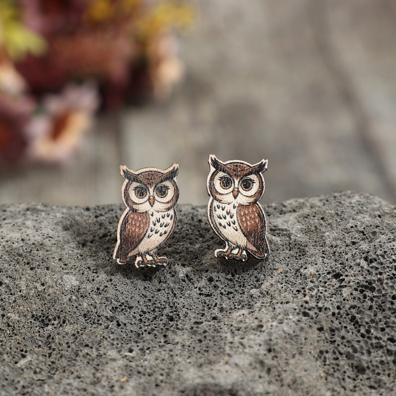 Wholesale Animal Wooden Owl Fashion Earrings
