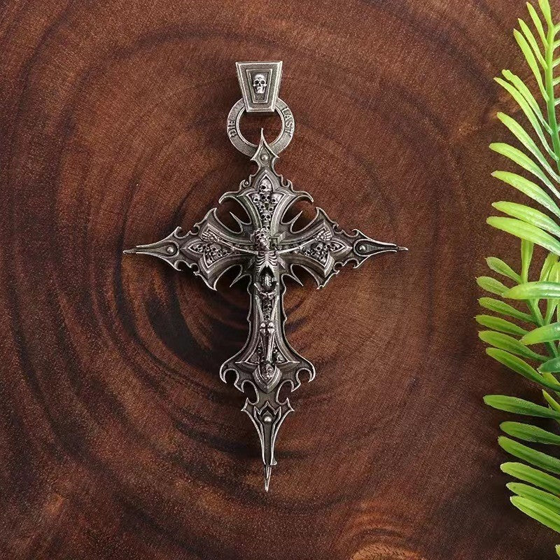 Wholesale Vintage Gothic Skull Cross Pendant Necklace Titanium Steel Chain Punk Style Jewelry