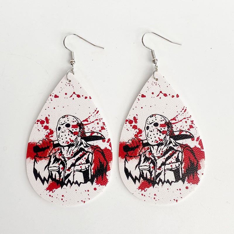Wholesale Halloween Horror Movie Character Blood Stains Exaggerated Dark Style Leather Earrings ACC-ES-XinChuan044