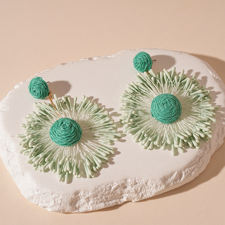 Wholesale Hand-woven Flower Fireworks Steel Needle Earrings