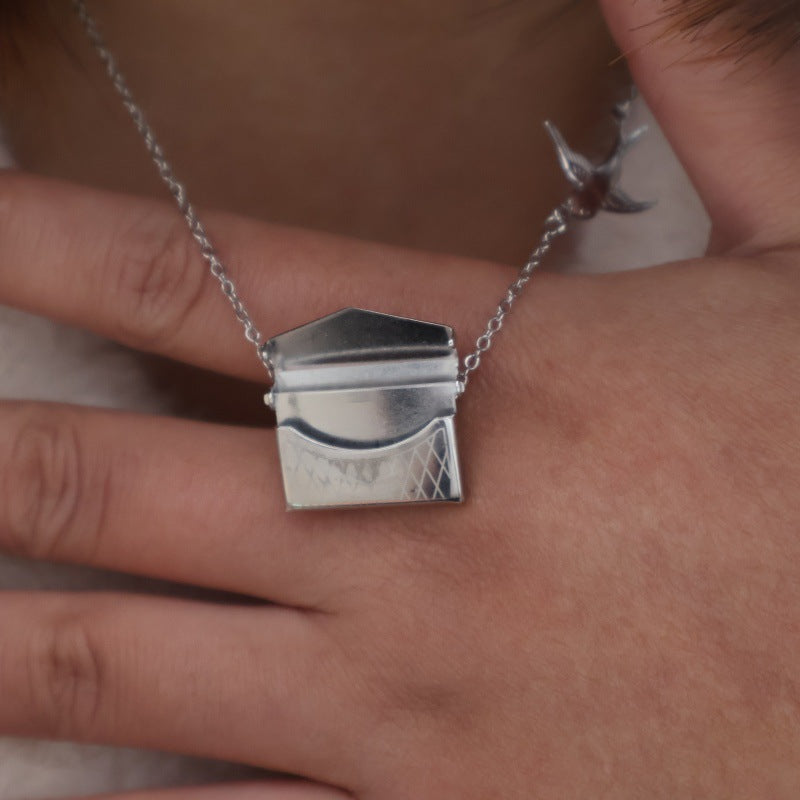 Wholesale Stainless Steel Flying Pigeon Love Letter Envelope Necklace
