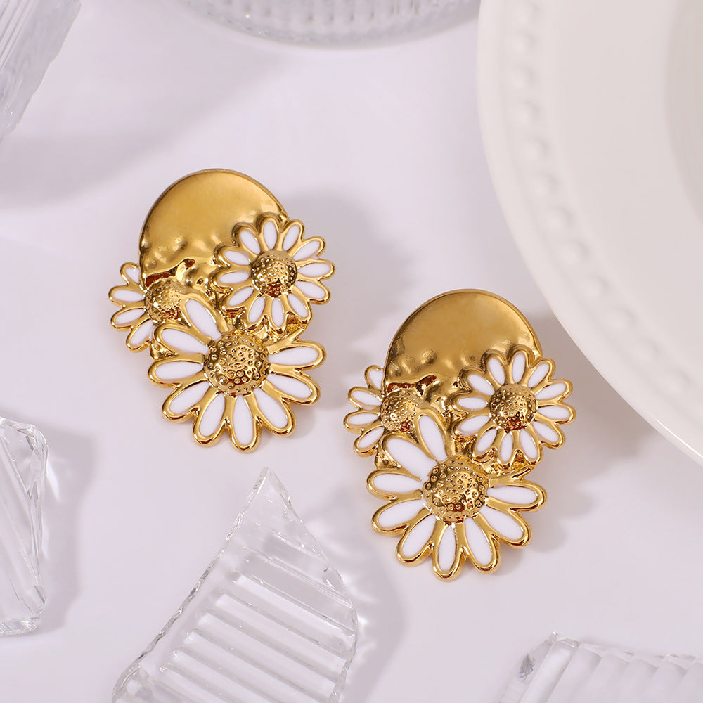 Wholesale 18k Gold Stainless Steel Daisy Earrings ACC-ES-XinY013