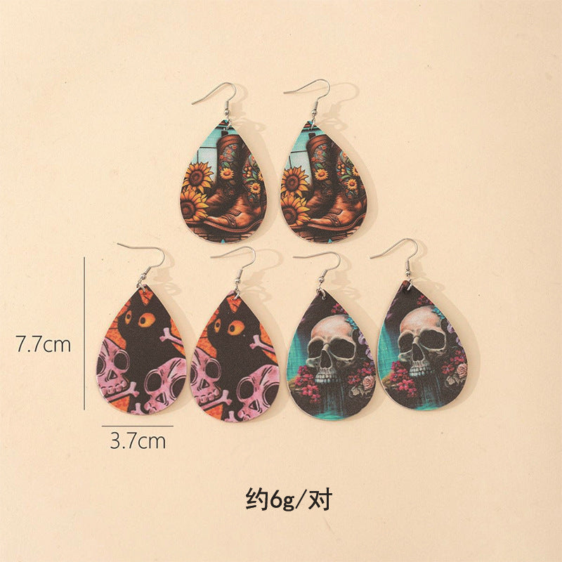 Wholesale  Halloween double-sided PU leather drop earrings