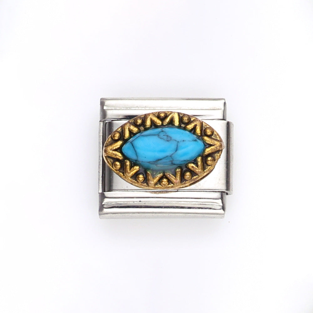 Wholesale 10pcs Italian Charm Bracelet 9mm DIY Splicing Geometric Turquoise Stainless Steel Composable Bracelet