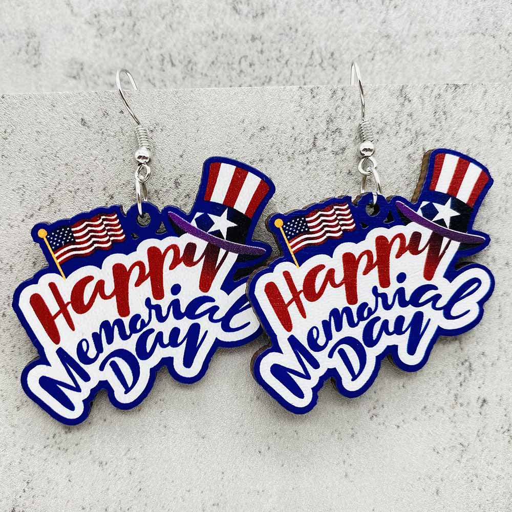 Wholesale Wooden Western-Style Stud Earrings  Wood Earrings Independence Day