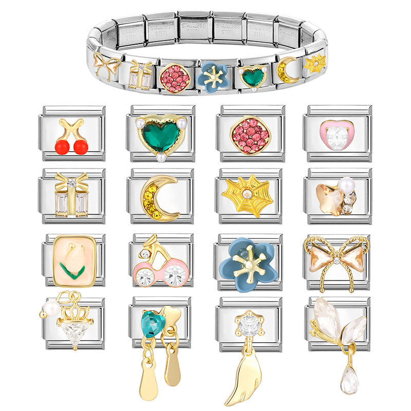 Wholesale Italian Charm Bracelet 9mm DIY Splicing Creative Pattern Stainless Steel Composable Bracelet