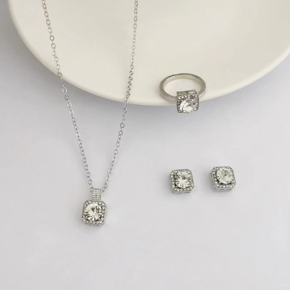 Wholesale Square Simple Necklace Ring Earring Three-piece Set ACC-NE-ErJJ001