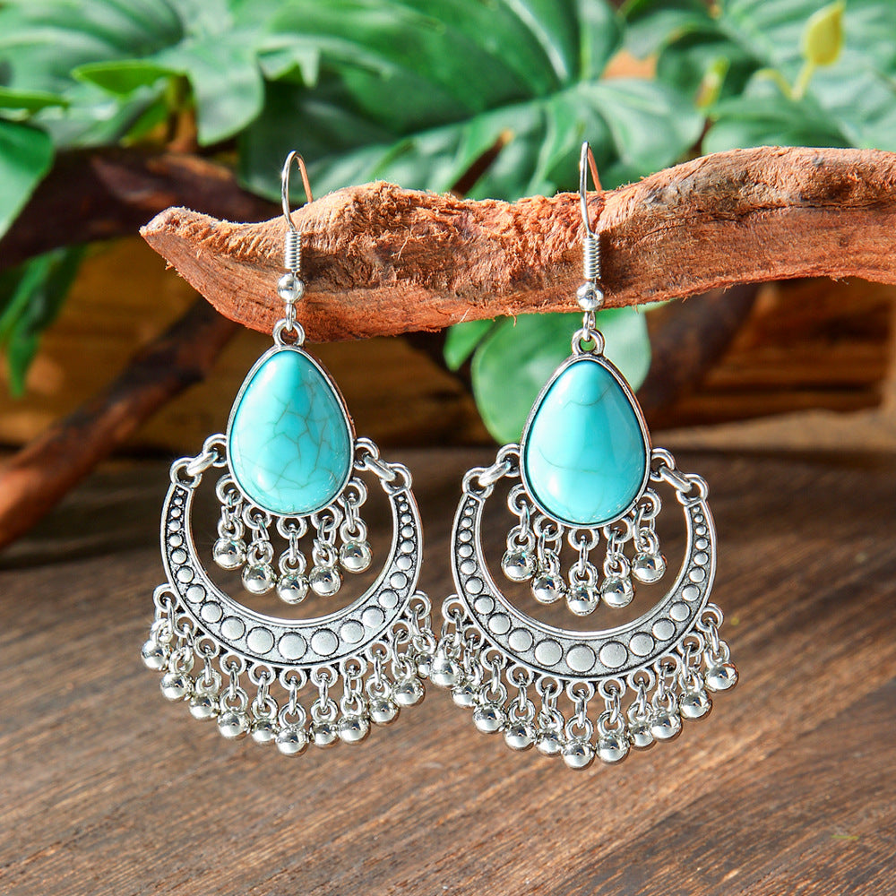 Wholesale Bohemian Geometric Turquoise Metal Earrings Fashion Accessory for Gift