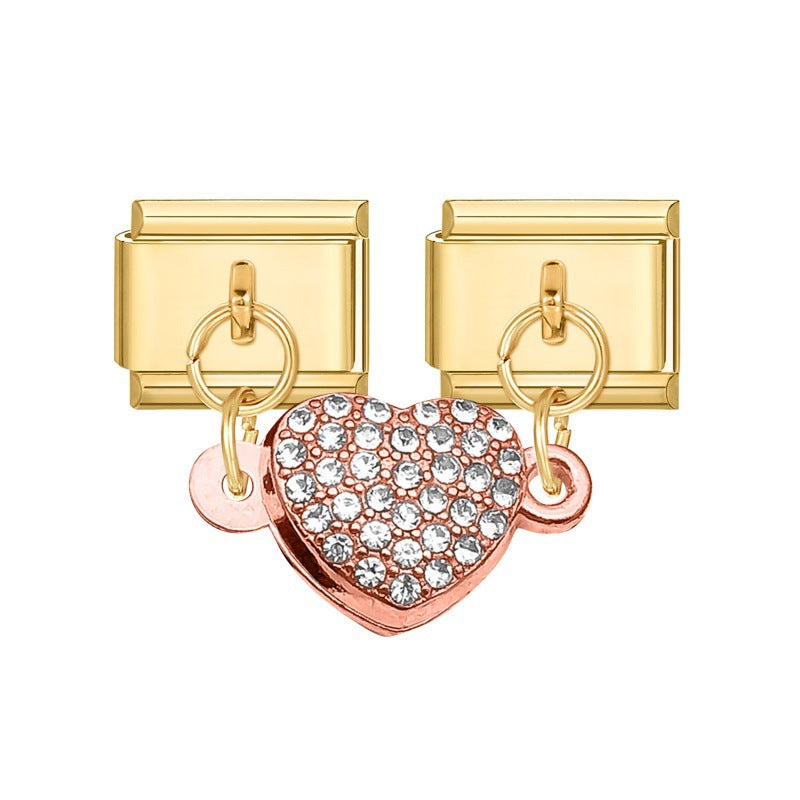 Wholesale Italian Charm Bracelet 9mm DIY Splicing Double Charm DIY Ring Stainless Steel Composable Bracelet