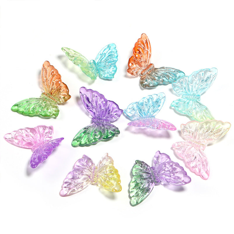 Wholesale 100pcs Acrylic Two-color Gradient Butterfly Beaded DiIYMobile Phone Chain Keychain Pendant Accessories ACC-BDS-BLG042