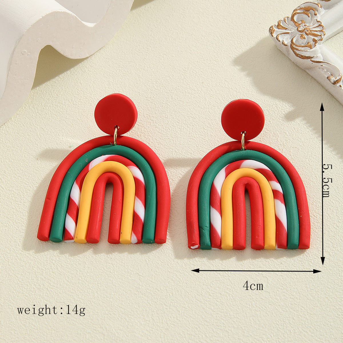 Wholesale Christmas Clay Polymer Geometric Rainbow Earrings