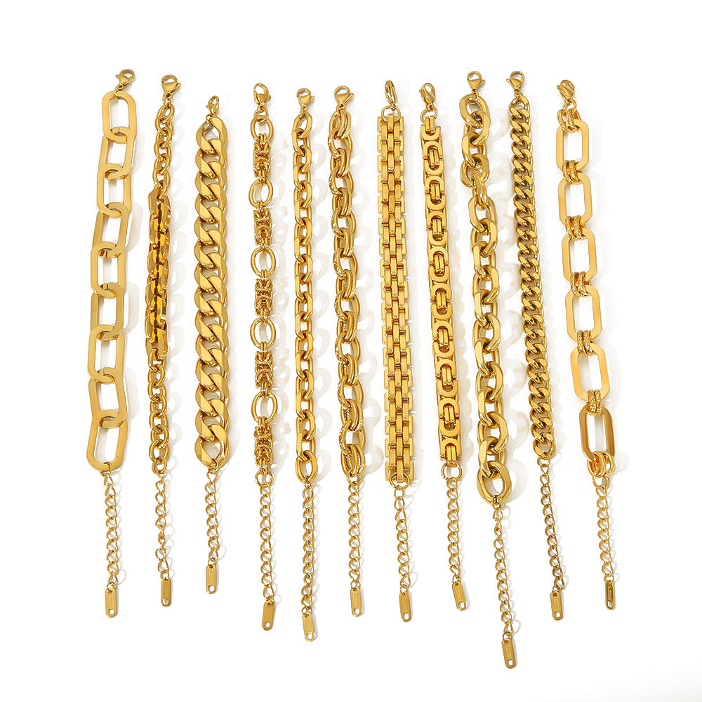 Wholesale Thick Chain Punk Style Stainless Steel 24K Gold Hand Braided Chain Bracelet ACC-BT-Xiny011