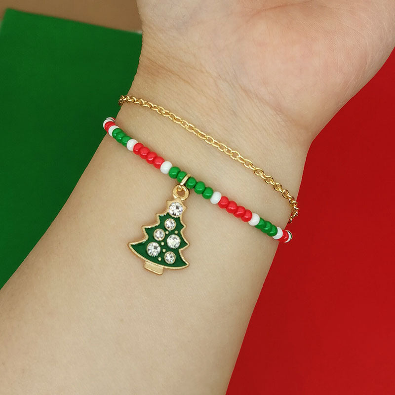 Wholesale Christmas Snowflake Tree Letter Rice Bead Double Layer Bracelet ACC-BT-Haol003