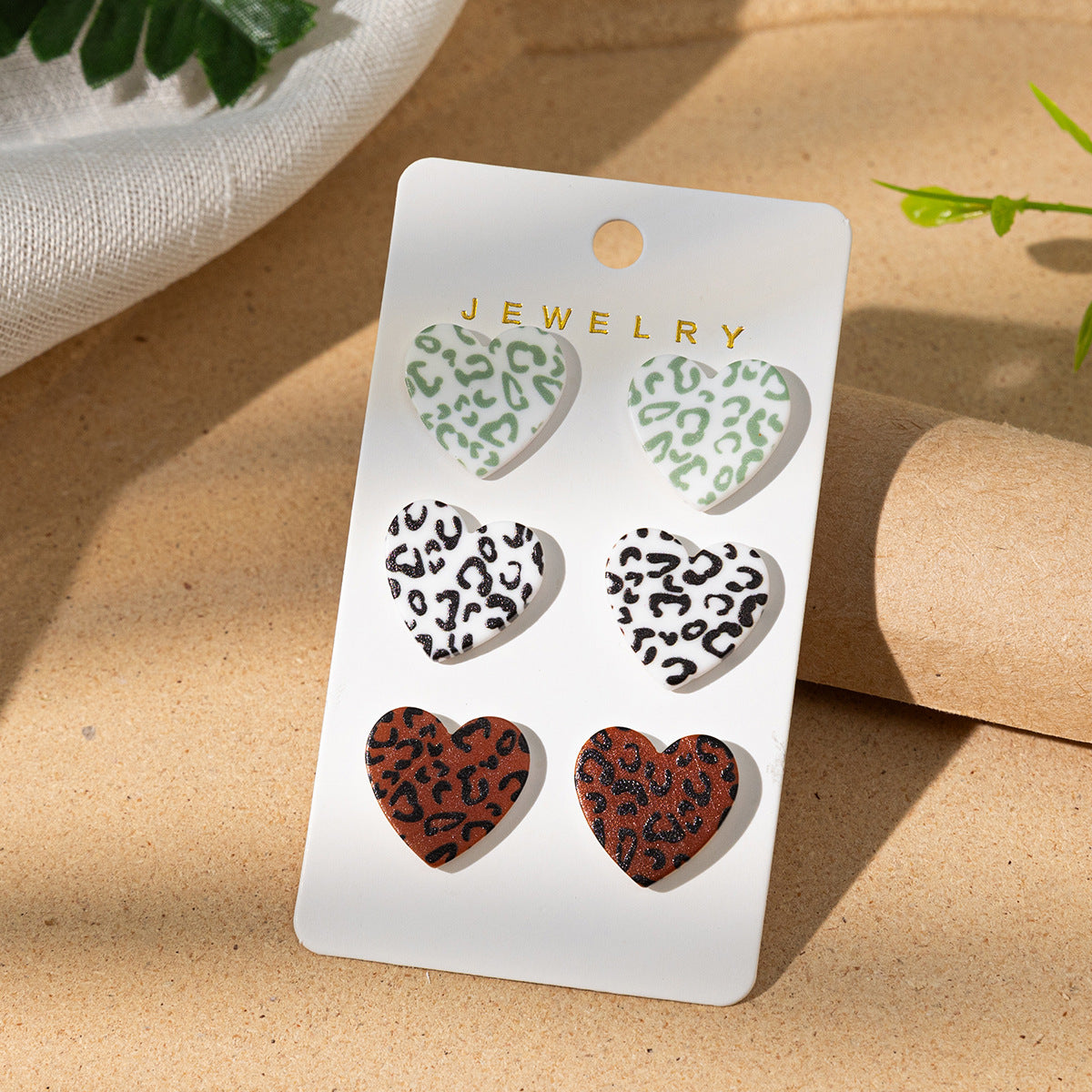 Wholesale Leopard Print Acrylic Heart Earrings
