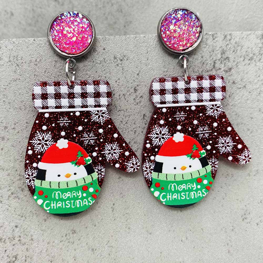 Wholesale Christmas Colorful Gloves Glitter Acrylic Earrings ACC-ES-ChenY069