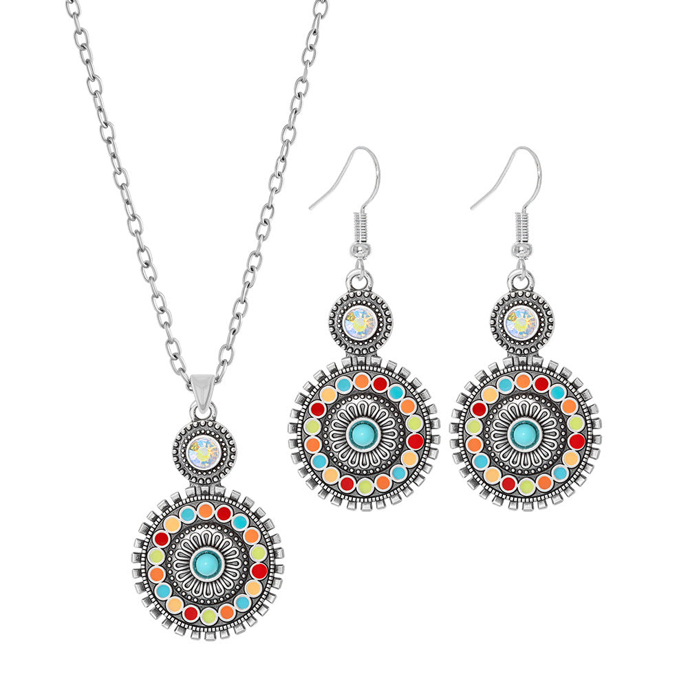 Wholesale Vintage Ethnic Turquoise Necklace Earrings Set Zinc Alloy Jewelry Accessory