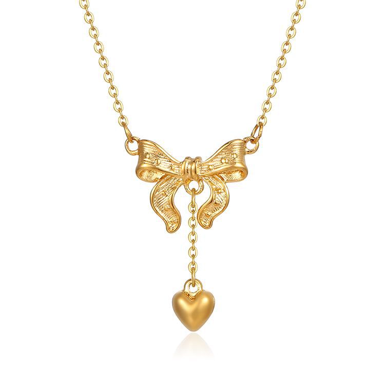 Wholesale Retro Bow Pendant Necklace Stainless Steel Boutique Resale Jewelry for Women