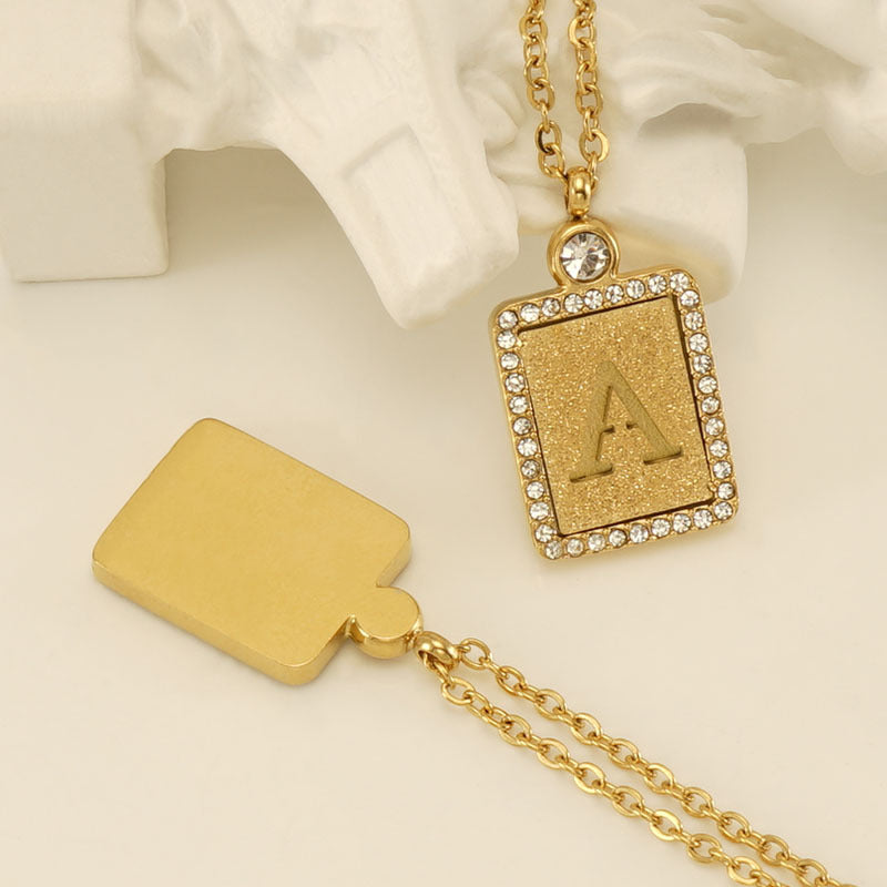 Wholesale Stainless Steel Pressed Sand Necklace Women's Diamond 18K Hollow 26 English Letters Clavicle Chain Choker Necklace ACC-NE-Zhongy002