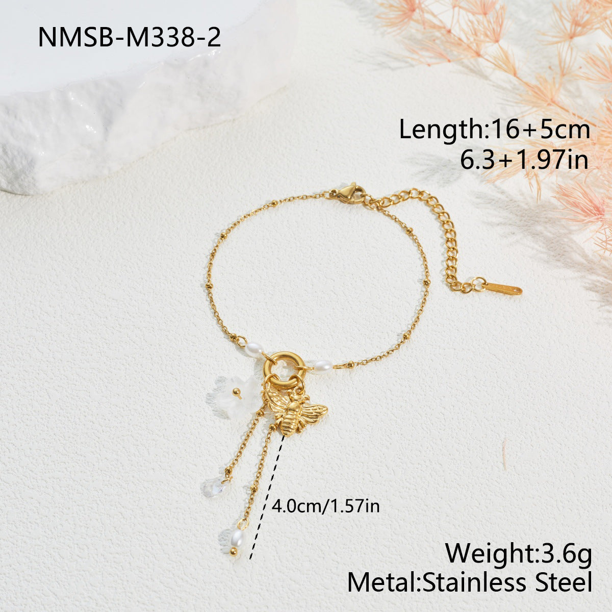 Wholesale Stainless Steel Bee,  Flower,  and Pearl Tassel Clavicle Necklace