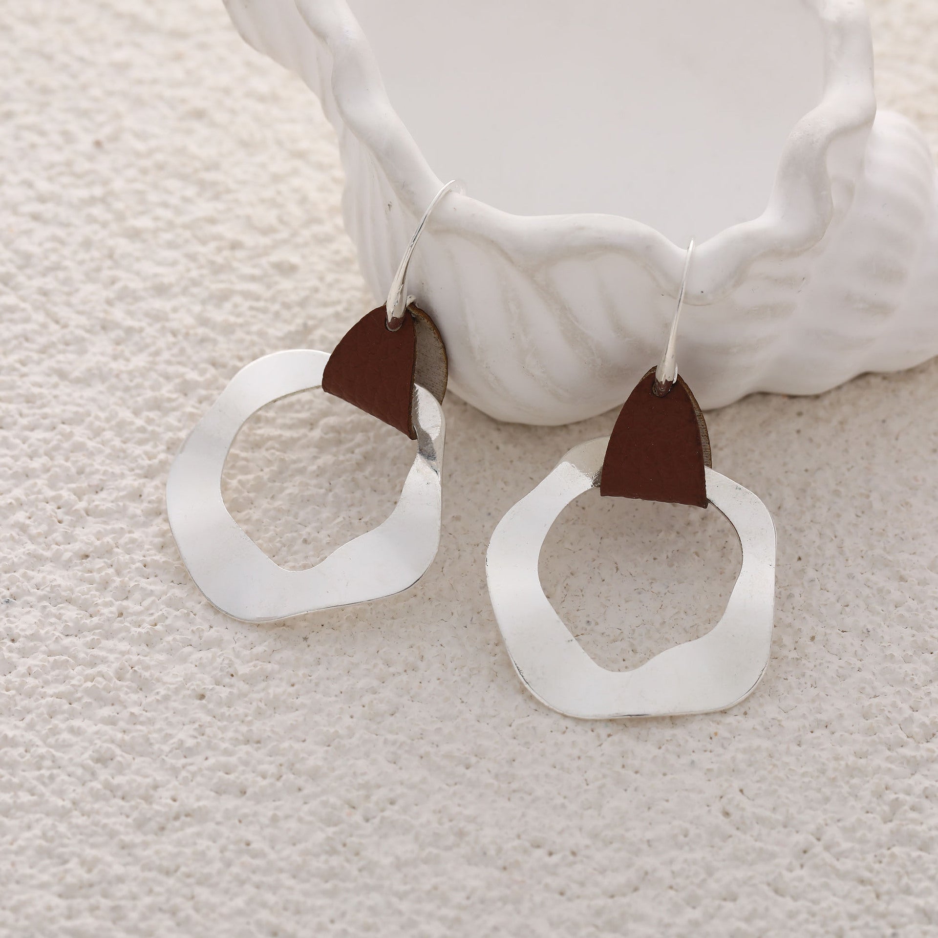 Wholesale  artificial leather irregular female alloy earrings