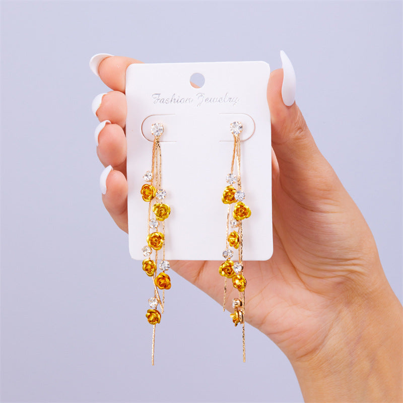 Wholesale  Long Floral Earrings Red Flower Waterdrop Tassel Earrings